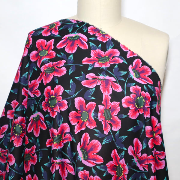 Artlux ~ 'Peony Pop - Pink & Black' Luxury Cotton Lawn ~ Made in Italy